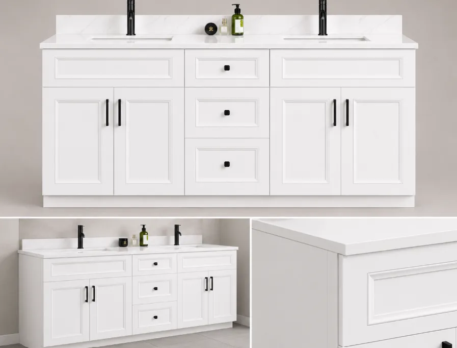 Plywood Vanity - Style B, White, 72"