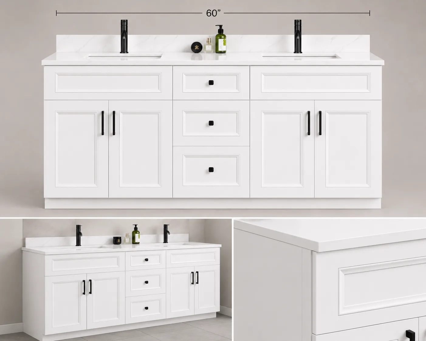 Plywood Vanity - Style B, White, 60"