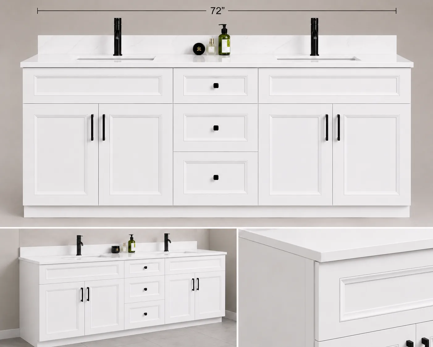Plywood Vanity - Style C, White, 72"