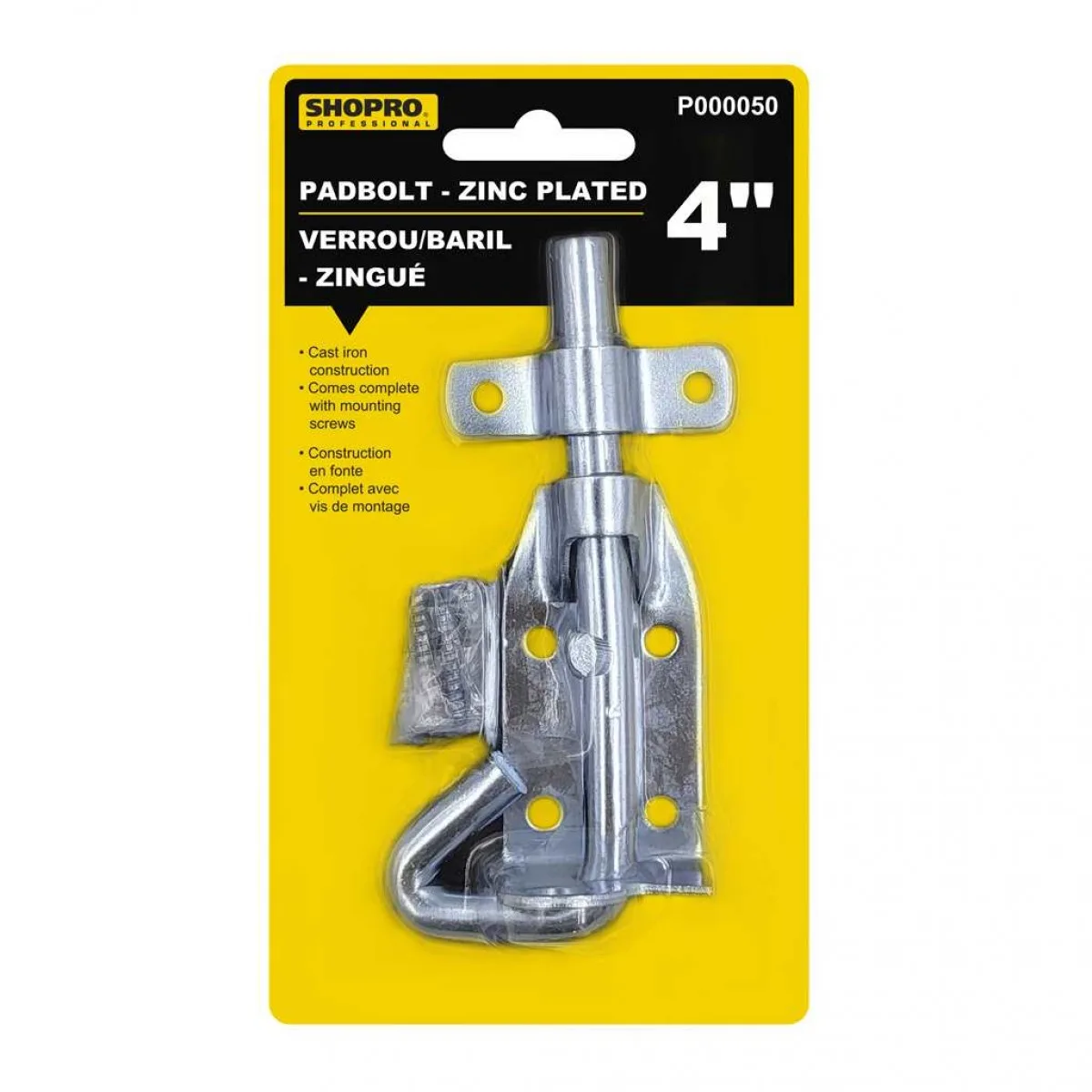 Shopro Padbolt - Zinc, 4"